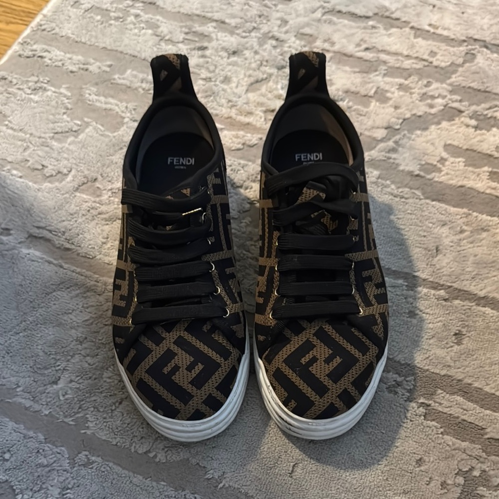 Fendi Black and Brown Designer Sneakers with FF Monogram